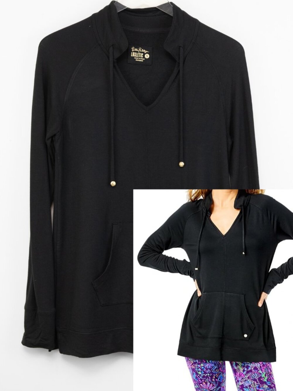 Lilly Pulizer Cassi Popover Luxletic Long Sleeve UPF 50+ Onyx Black Size Small